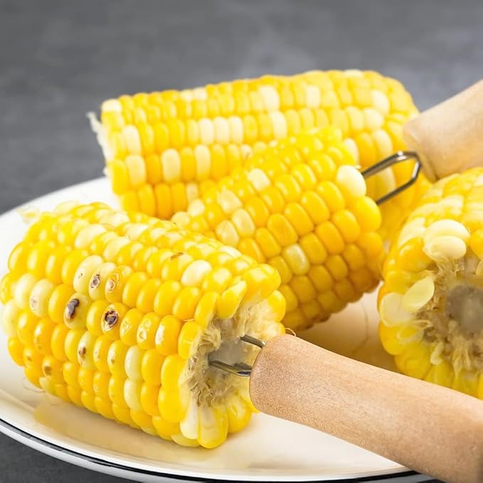Stainless Steel Corn Holders - 8 Pack with Wooden Handle, Perfect for Grilling, Roasting, and BBQ