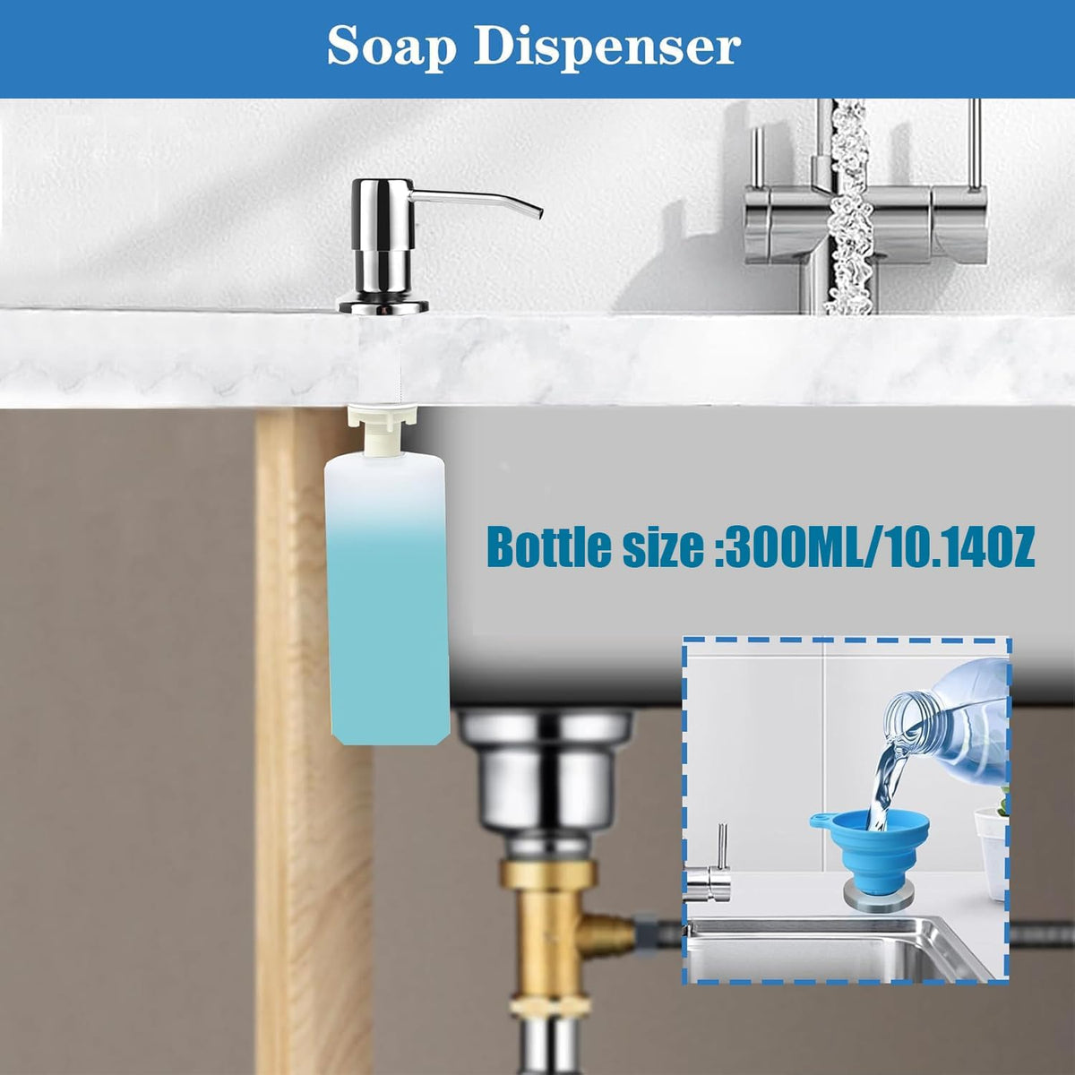 Ouest Dish Soap Dispenser for Kitchen Under Built-in Soap Dispenser Pump Bathroom with 300ML Bottle Electroplated