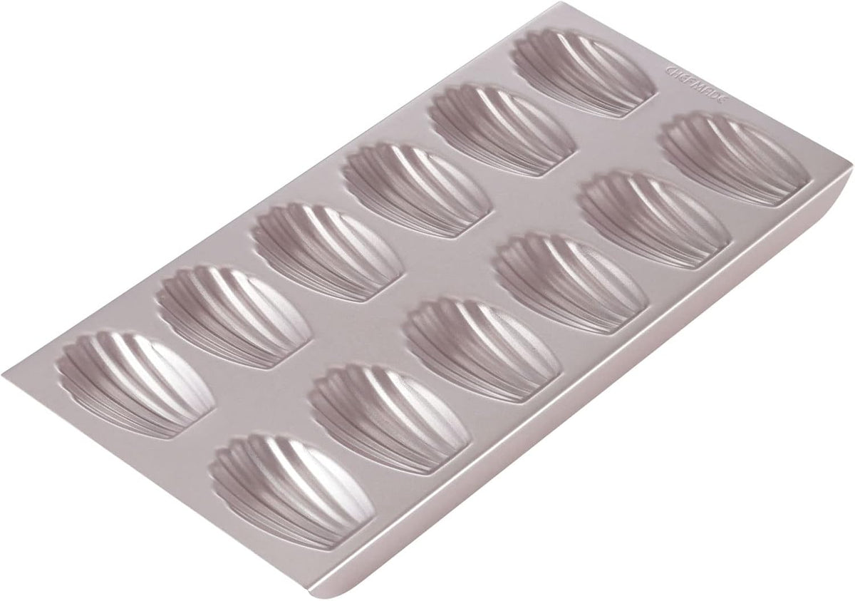 CHEFMADE Madeleine Mold Cake Pan, 12-Cavity Non-Stick Oval Shell Madeline Bakeware for Oven Baking (Champagne Gold)