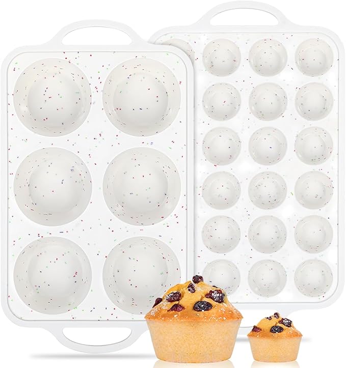 CAKETIME Silicone Muffin Pans for Baking, Metal Reinforced Frame Jumbo 6 Cups & Mini 24 Cups Cupcake Pan Nonstick Muffin Pan for Homemade Baking Easy to Handle