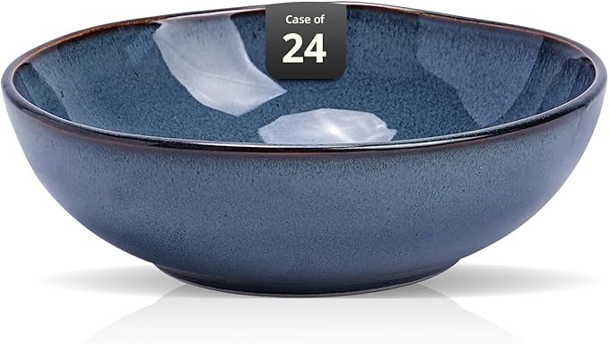 Organic Shape Restaurant Soup/pasta Bowl 8“/30oz, Commerical Grade Catering Stoneware Bowls in Ir-regular Organic Shape, Chip & Scratch Resistant, Glossy Reactive Glaze Blue, Case of 24
