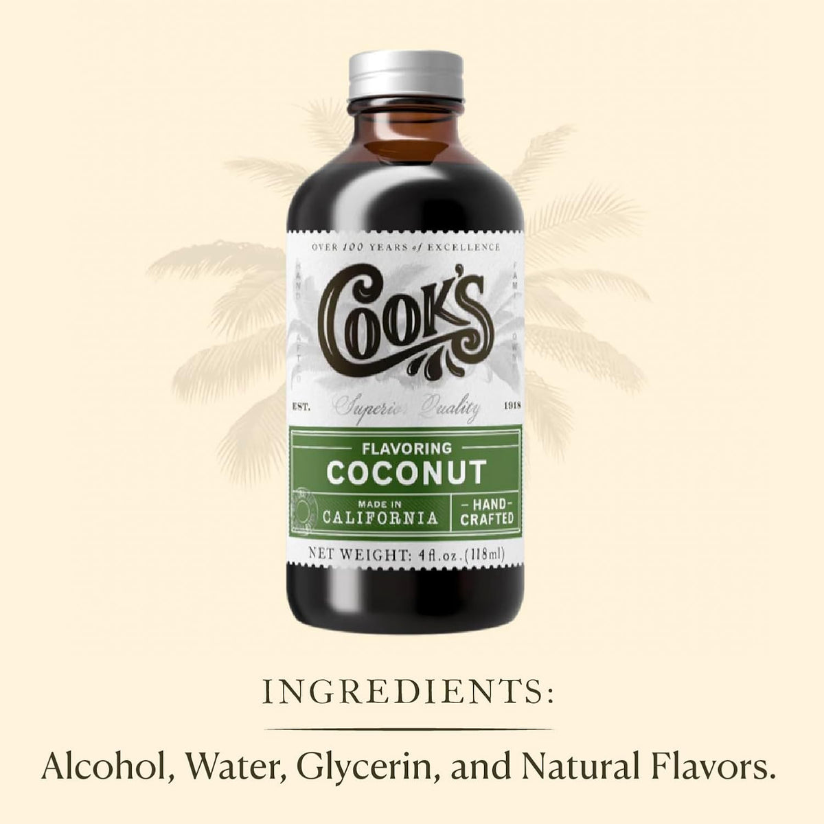 Cook's, Coconut Flavoring for Cakes, Cookies, Pastries, Ice Creams, Smoothies, 4 oz