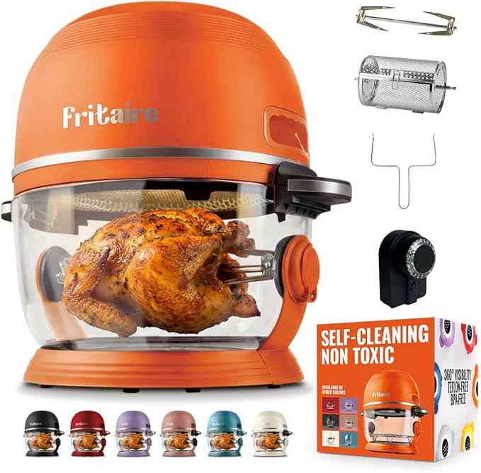 Non Toxic Air Fryer™ Pro | 9-in-1 Glass Air Fryer | Self-Cleaning | 5 Quart | Rotisserie and Tumbler | 400F Vortex For Even Cooking, BPA-Free Teflon Free, Recrisp, Roast, Bake, Orange