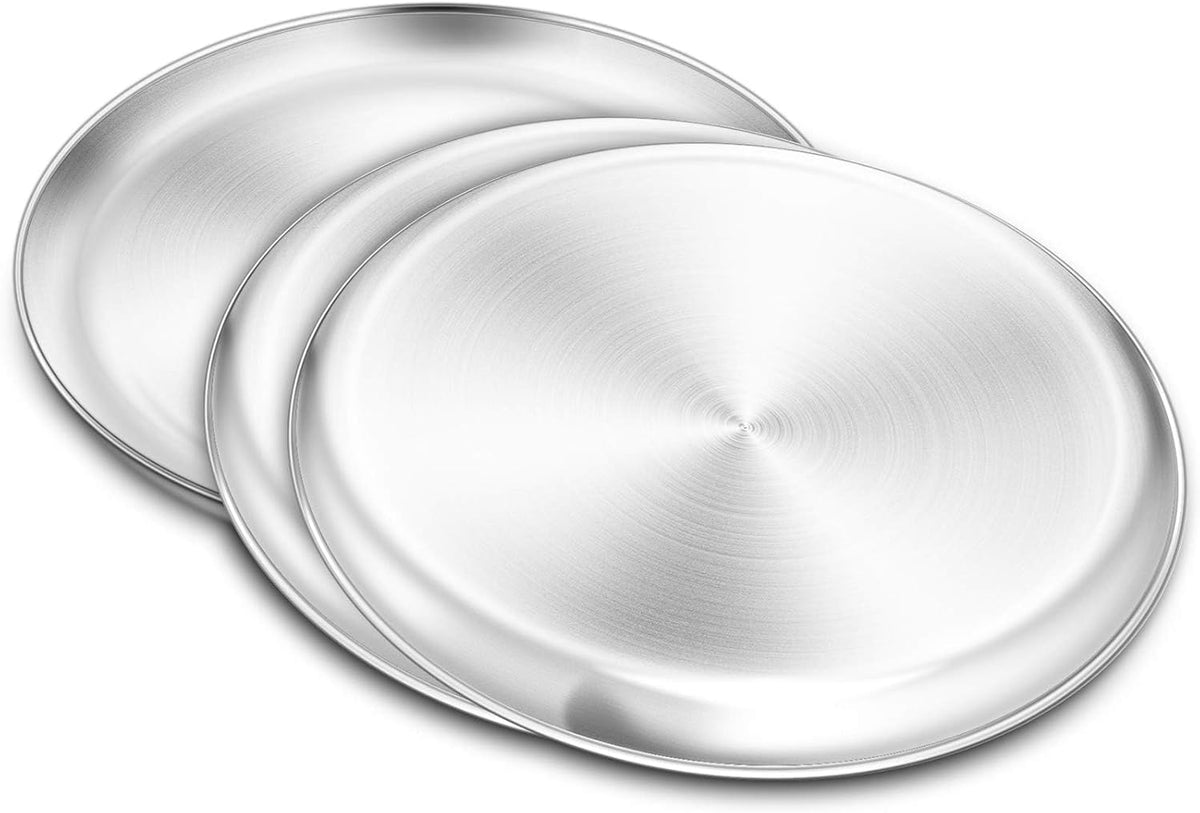 13½ inch Pizza Pan Set, Set of 3, Stainless Steel Pizza Pan Set Large Pizza Oven Pans Tray for Baking Serving, Healthy & Heavy Duty, Dishwasher Safe & Easy Clean