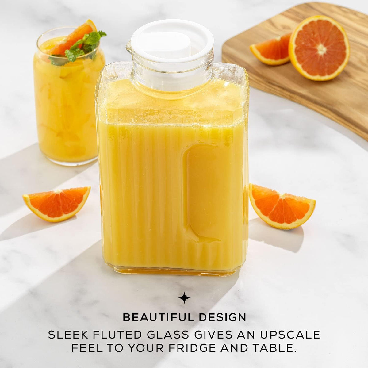 68oz Glass Pitcher with Lid (2 Lids), Rectangle Beverage Serveware and Storage Container for Cold Drinks and Liquids, Water Containers, 2 Quart Pitcher with Lid for Kool Aid and Lemonade