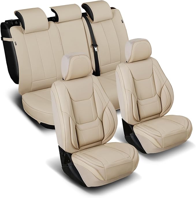Coverland Custom Fit Car Seat Covers for SUV Compatible with [Kia Sportage, Sportage Hybrid] Premium Car Seat Cover Water Resistant Leather Non-Slip Interior Protector [Full set Beige -Size Chart X75]