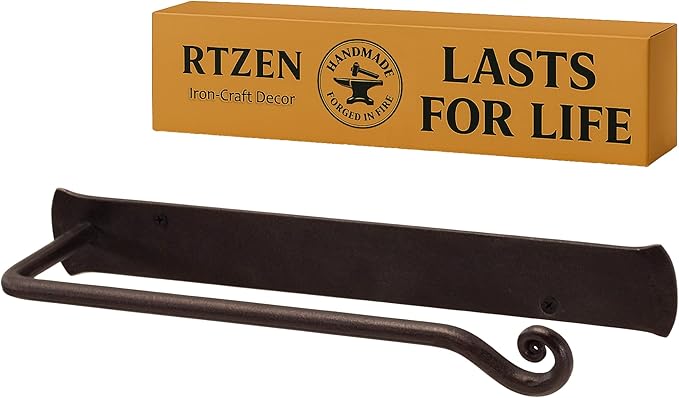 RTZEN Matte Black Hand Towel Holder for Bathroom - Handcrafted Farmhouse Wrought Iron Metal Kitchen Bar - Small Hand Towel Bar Hanger for Home or Office - Wall Mounted Rack Fits 10" Towels