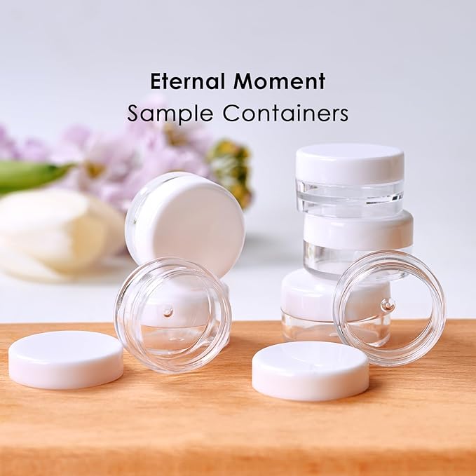 50 Pack 5 Gram 0.17OZ Clear Plastic Containers with White Lids, Small Round Cosmetic Jars Makeup Travel Containers Jar for Cream, Bead, Eye Shadow, Samples, Lotions, Powders, Glitters Lip Gloss