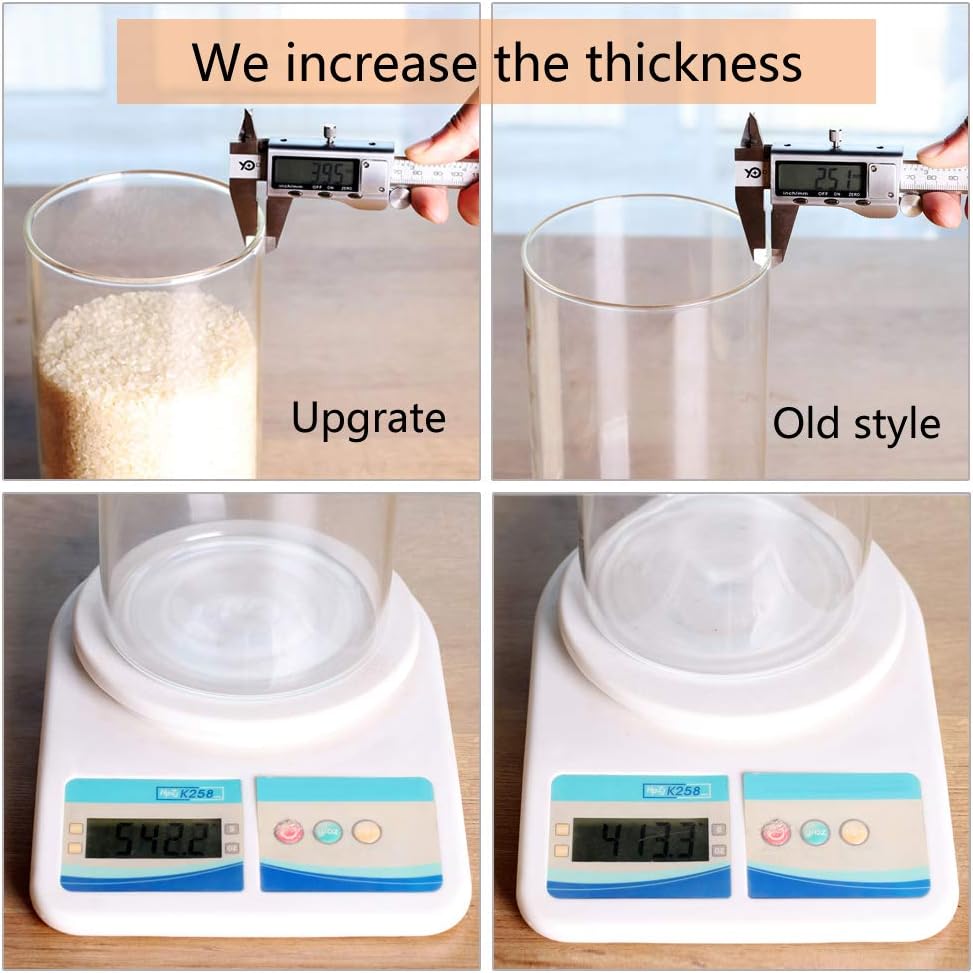 Glass Rice Storage Containers, 60 FL OZ (1800ml) Kitchen Food Jars with Airtight Lid, Stackable Clear Pantry Canister for Coffee Bean, Pet Treat, Flour, Loose Tea and More