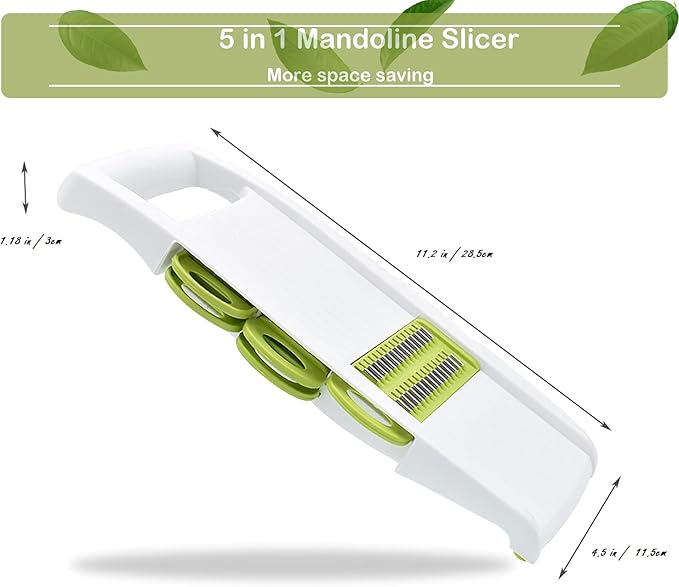 5 in 1 Mandoline Slicer Vegetable Slicer Mandolin Multi Blade Potato Veggie Slicer Vegetable Cutter Julienne Shredder Potato Slicer Green
