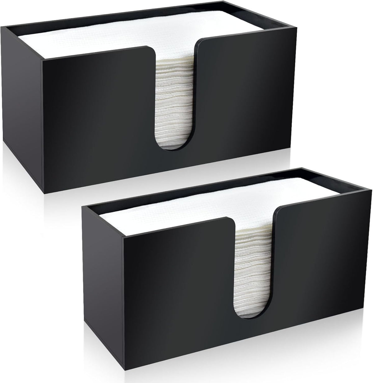 2Pack Paper Towel Holder Countertop, Black Acrylic Napkin Dispenser, Multifold Paper Towel Dispenser for Z-fold C-fold MultiFold Trifold-Bathroom Toilet Kitchen Restaurant
