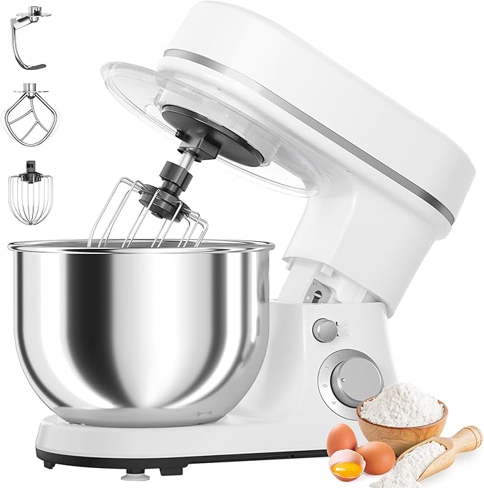 800W Stand Mixer with 5.3QT Bowl, 6-Speed with Pulse Electric Kitchen Mixer, Food Mixer with Dough Hook, Whisk, Beater Tilt-Head & Non-Slip Base for Cookie, Cake, Bread & Baking-White