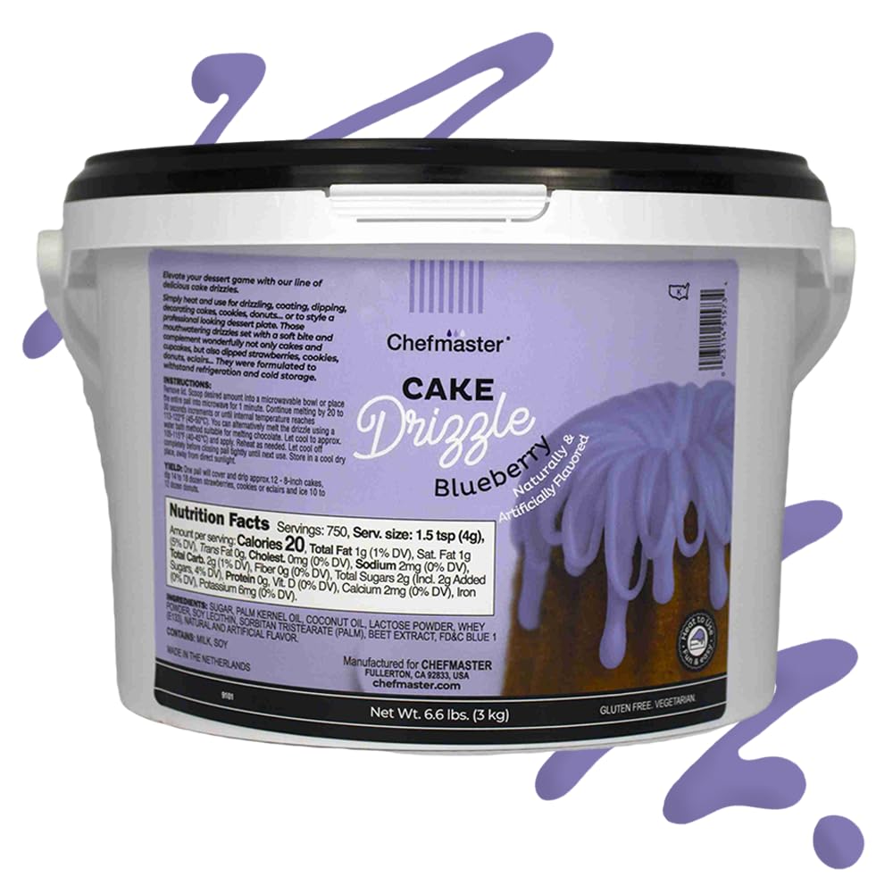 Blueberry-Flavored Cake Drizzle by Chefmaster, Edible Cake Drip Frosting for Decorating, Drip for Cakes, Cupcakes, Cookies, Donuts, 6.6 lbs