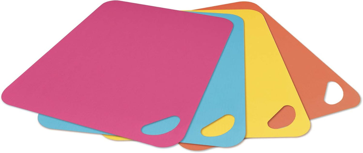 Dexas Heavy Duty Cutting Board Grippmat, Flexible Cutting Boards for Kitchen, Set of 4, Non Slip Plastic Board Cutting Mat 11.5 by 14 inches, Bright Blue, Yellow, Orange and Pink Set Kitchen Gadgets
