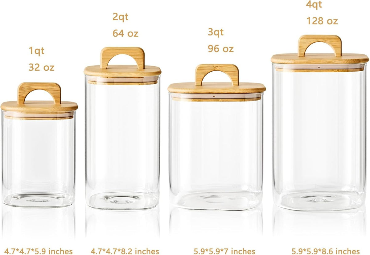 Sweejar 1 qt Glass Food Storage Containers with Lids, Coffee Container for Ground Coffee, 32 oz Glass Jars with Bamboo Lids, 2 Pack