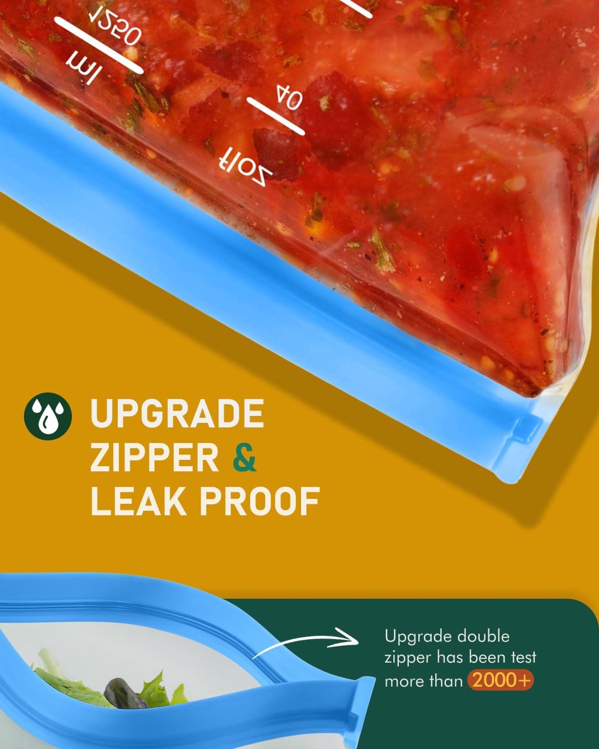 IDEATECH Gallon Freezer Bags Stand Up, Dishwasher Safe & Leakproof Reusable Gallon Bags, Extra Large & BPA Plastic Free Reusable Food Storage Bags for Meats, Veggies(6 Pack)