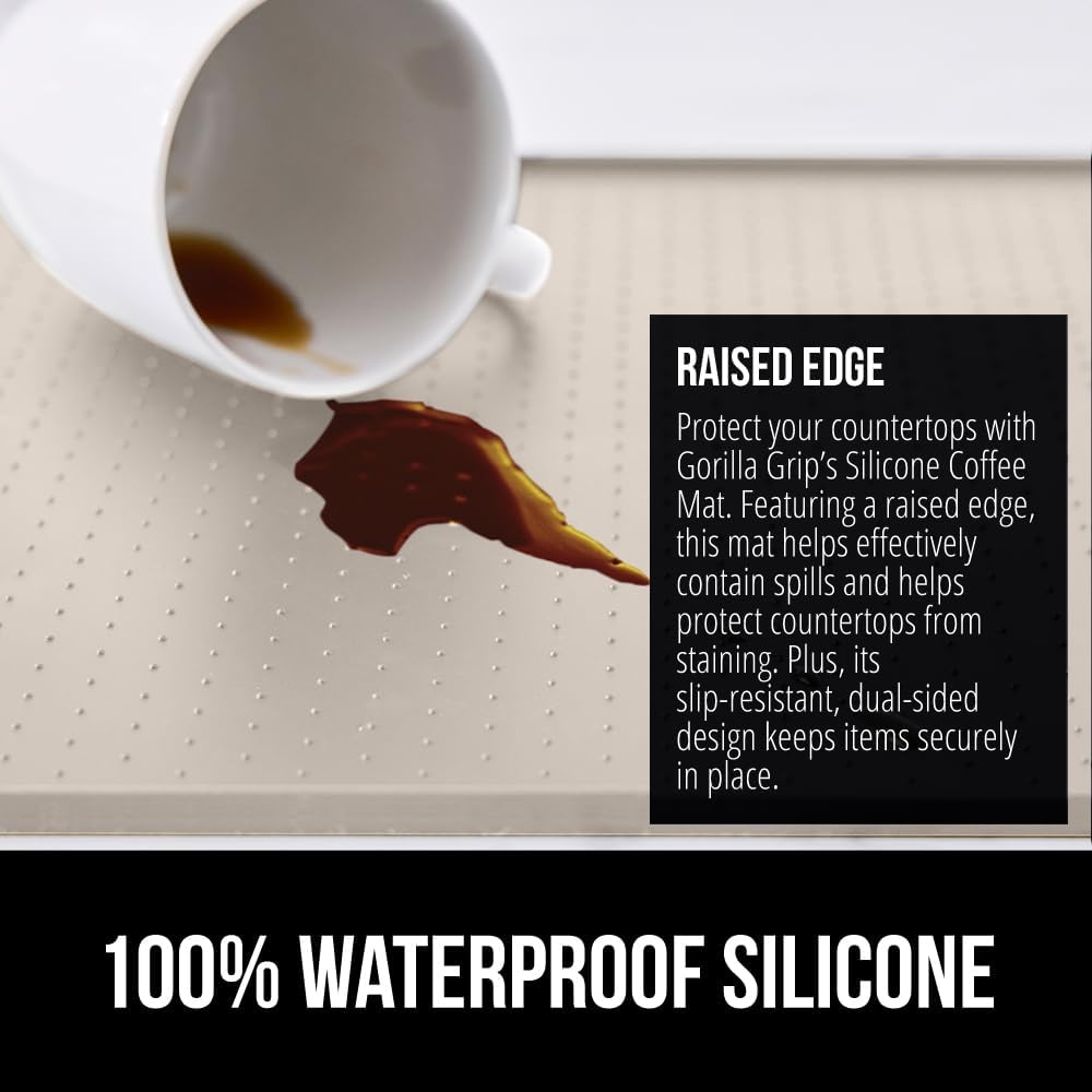 GORILLA GRIP Silicone Coffee Mat, 18x28, Espresso Drink Bar Station Accessories, Waterproof Heat-Resistant Dish Drying Mats, Stay in Place on Kitchen Counter, Home Kitchen Decor Essentials, Almond