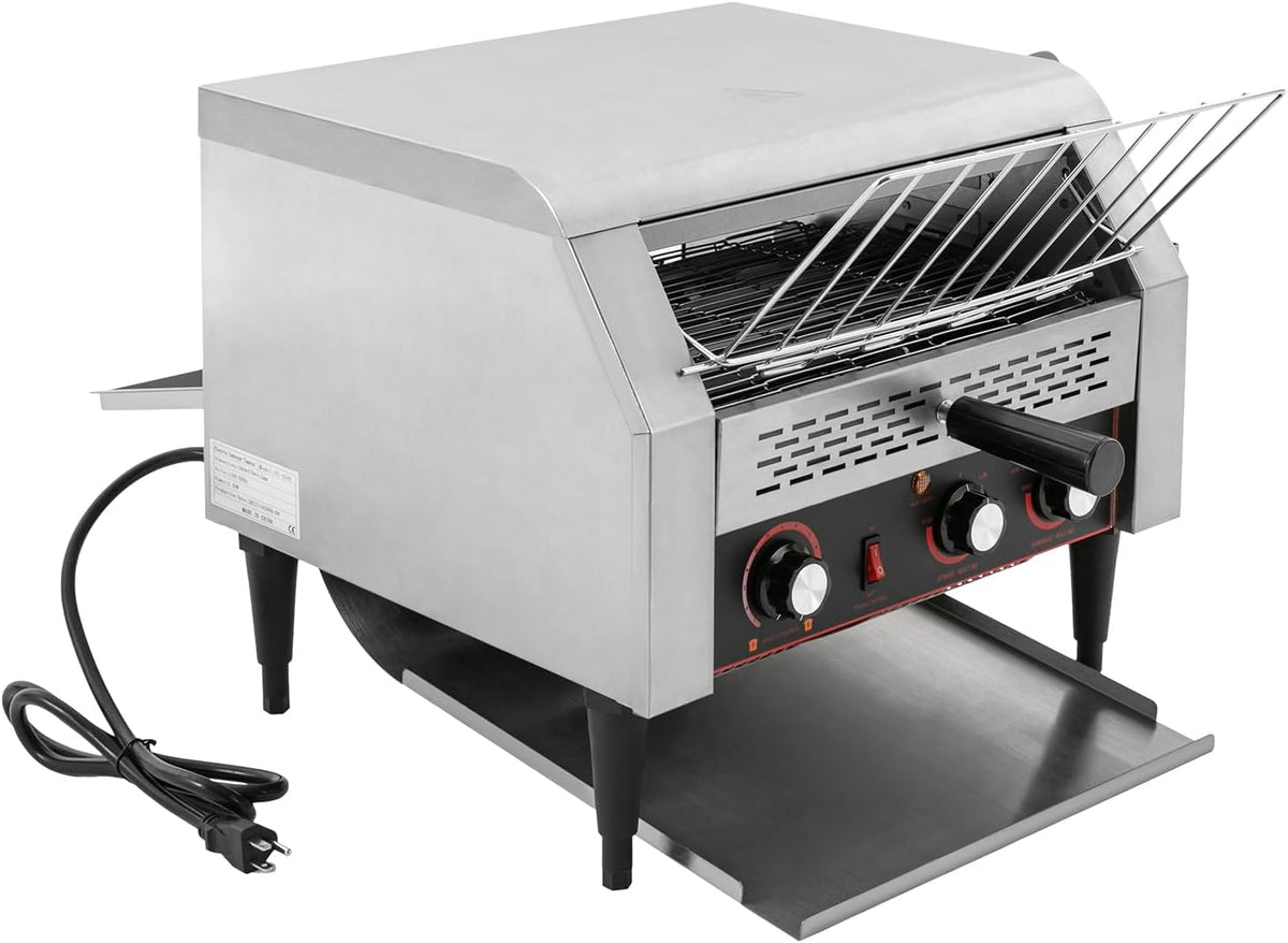 Commercial Conveyor Toaster 450 Slices/Hour Stainless Steel Conveyor Restaurant Toaster 2400W Countertop Electric Industrial Toasters w/Double Heating Tubes for Bun Bagel Bread Baked Food