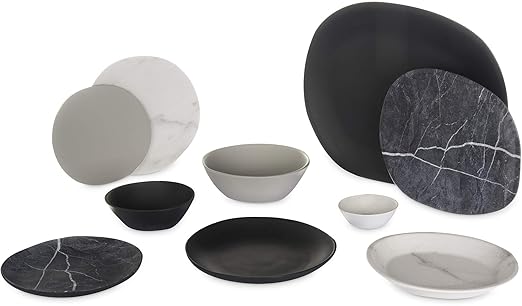 Carlisle FoodService Products Ridge Reusable Plastic Plate Dinner Plate for Home and Restaurant, Melamine, 10.5 Inches, Slate, (Pack of 12)