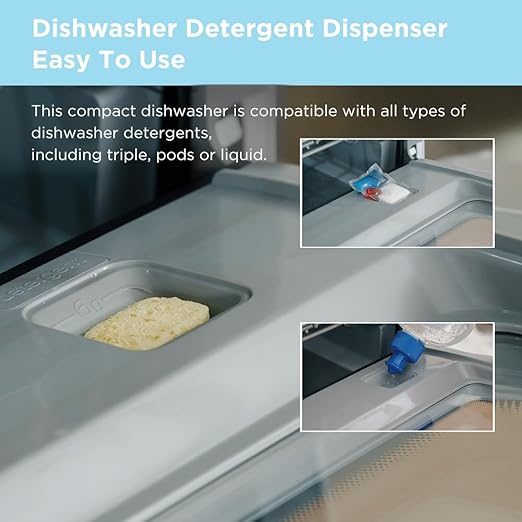 COMFEE' Countertop Dishwasher, Portable Dishwasher with 6L Built-in Water Tank, Mini Dishwasher with More Space Inside, 7 Programs, UV Hygiene& Auto Door Open, for Apartments, Dorms& RVs, White