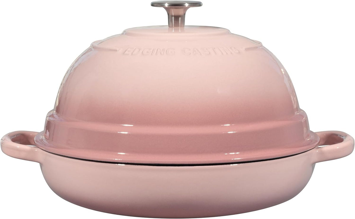 Enameled Cast Iron Dutch Oven Pot with Lid, Round Bread Oven for Homemade Sourdough Bread Baking, 6 Quart, Pink
