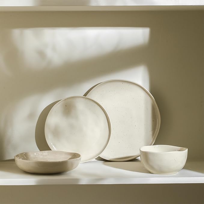 Stone Lain Mirella 4-Piece Pasta Bowl Set Stoneware, Microwave and Dishwasher safe, Beige