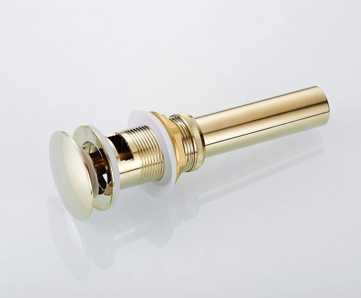 Bathroom Pop-Up Drain Plumbing Sink Trim Kit, Solid Brass, with Overflow Function, Polished Gold, Lavatory Vessel Sink Drains