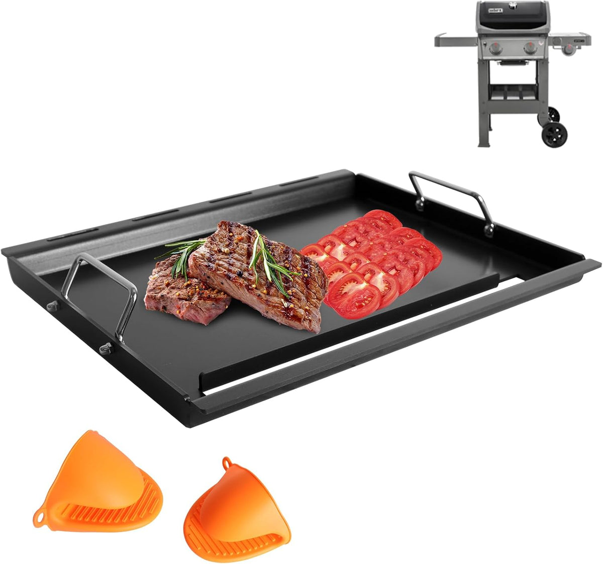 Spirit 200 Full Size Griddle Inserts for Weber GS4 Spirit II & I 200 Series 2-Burner E-210 E-220 S-220 S-210 S-215 Gas Grill Parts, Carbon Steel Flat Top Griddle Plate for Weber 7637 64815 Grate