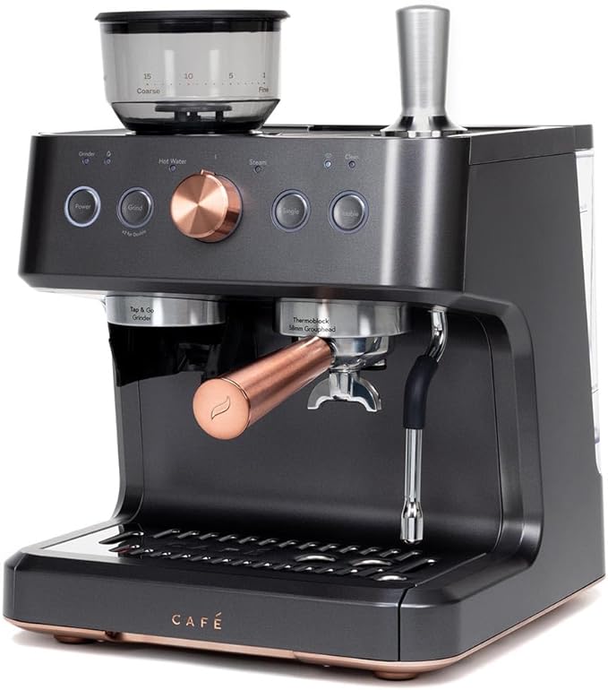 Café Bellissimo Semi Automatic Espresso Machine + Milk Frother | WiFi Connected| Built-In Bean Grinder, 15-Bar Pump & 95-Ounce Water Reservoir | Matte Black, C7CESAS3RD3
