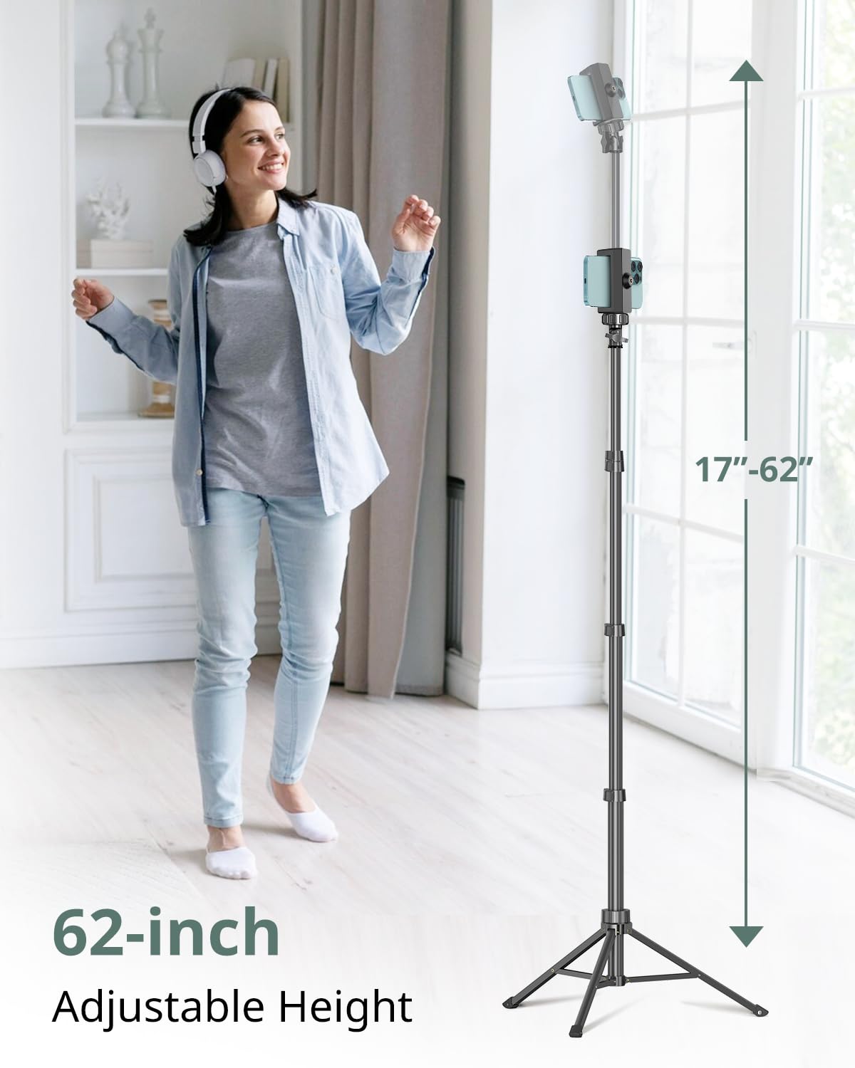 SENSYNE 62" Phone Tripod, Extendable Selfie Stick with Wireless Remote