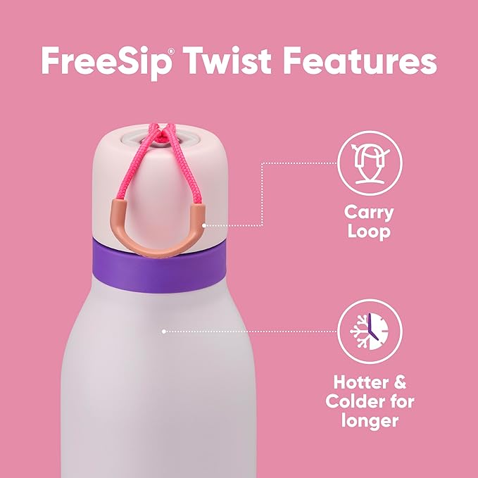 Owala FreeSip Twist Insulated Stainless Steel Water Bottle with Straw for Sports and Travel, BPA-Free, 18-oz, Pink/Purple (Dreamy Field)