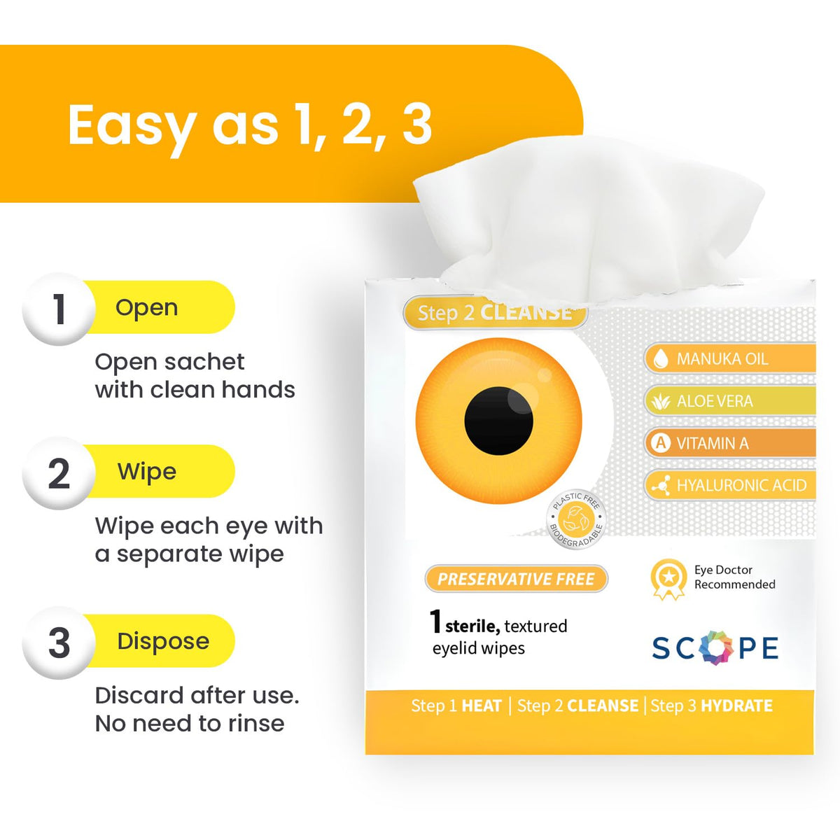 OPTASE Manuka Oil Eyelid Wipes, 30 Count – Eyelid Cleansing Wipes with Natural Manuka Oil – Preservative-Free Formula for Daily Hygiene and Eye Lid Comfort - Doctor Recommended Eye Lid Cleaning