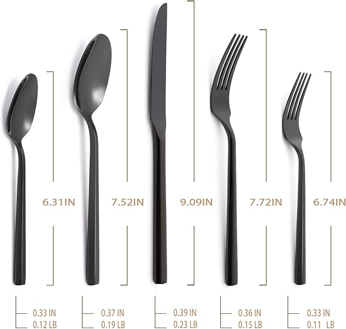 Hand Forged Stainless Steel Flatware Set Silverware Set Cutlery Set Hexagon Handle Black Mirror Finished 20 Pieces Service for 4