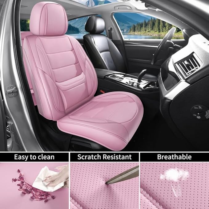 Car Seat Covers Full Set Custom Fit for Mercury Milan 2006-2011 - Premium Leather with Lumbar Support, Breathable, Anti-Slip & Excellent Seating Experience (Pink, Full Set)