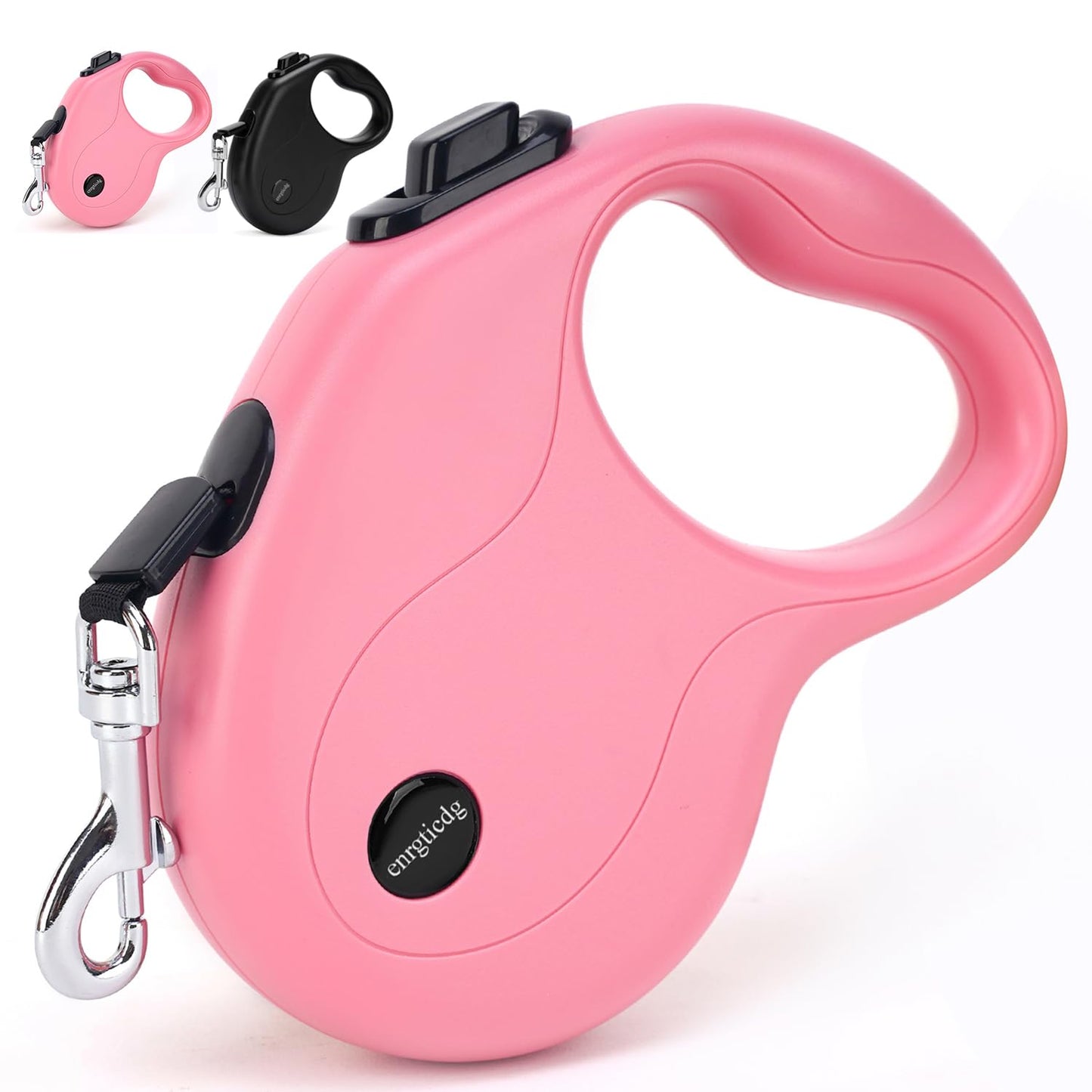 enrgticdg 16Ft Retractable Dog Leash,Light Weight Leash for Small to Medium Dogs/Cats Up to 50lbs,Stainless Steel Spring Strong Nylon Tape, Tangle Free, One-Handed Brake.(Pink-Black)