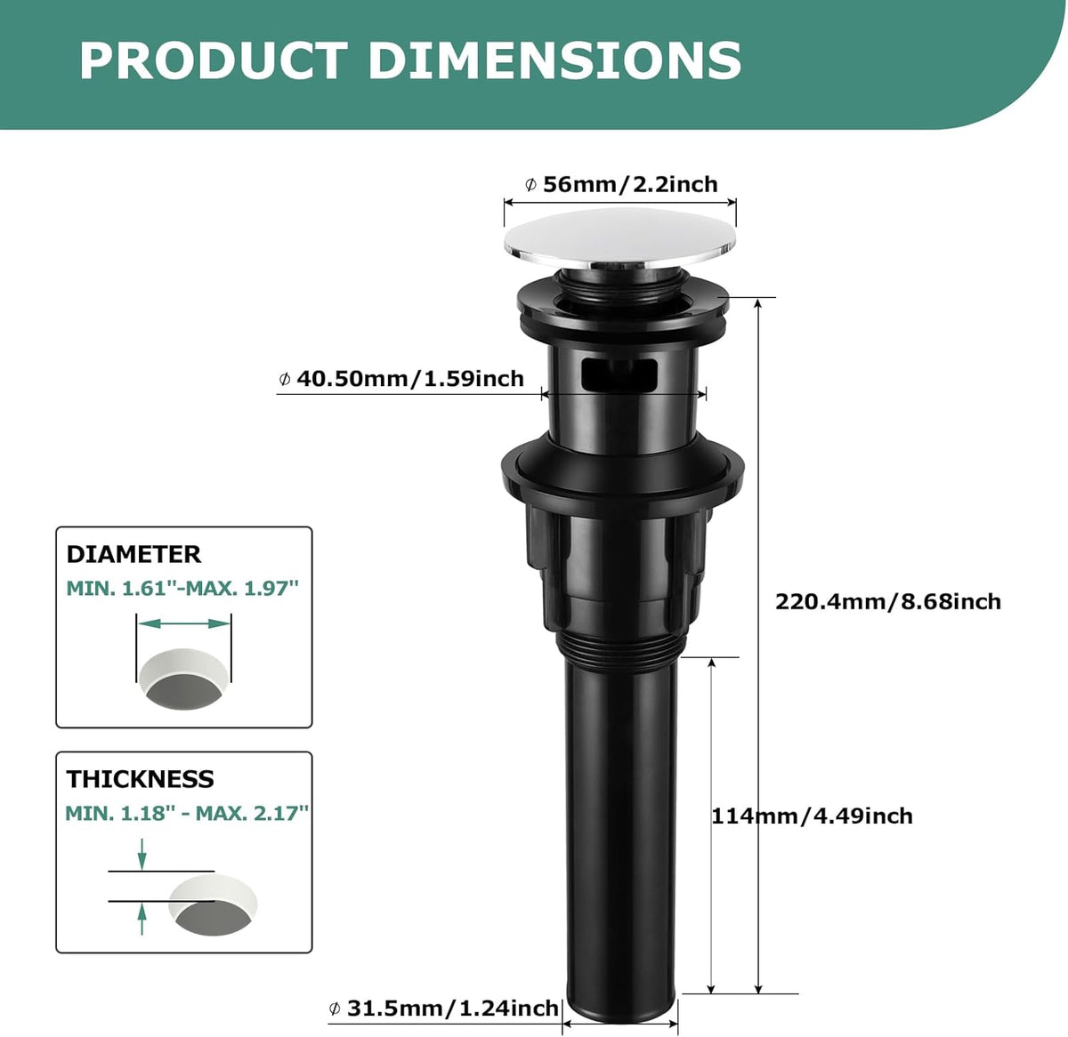 PARLOS Bathroom Faucet Lavatory Vessel Sink Pop Up Drain Stopper with Overflow Chrome, 20715