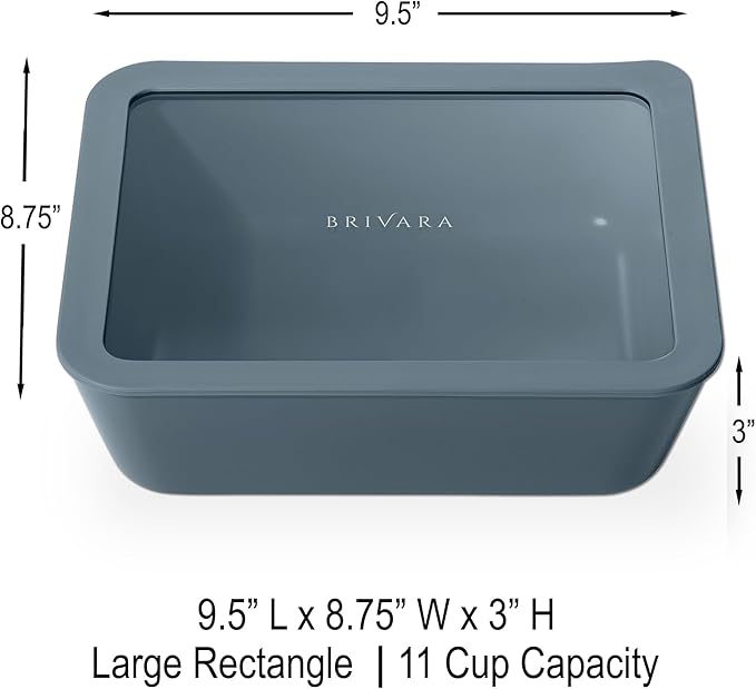 Ceramic Coated Glass Food Storage Container | No PTFE, PFOA, PFAS, and BPA | Reusable Non Toxic Meal Prep Container with Glass Lid | Easy To Store | 11 Cup Rectangle [Dusk]
