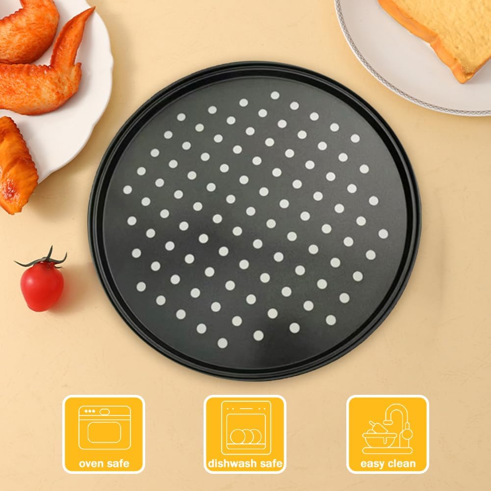 11 Inch Pizza Pan for oven, Round Nonstick Pizza Pans with Holes, Carbon Steel Pizza Baking Tray for Home Kitchen 2 Pack
