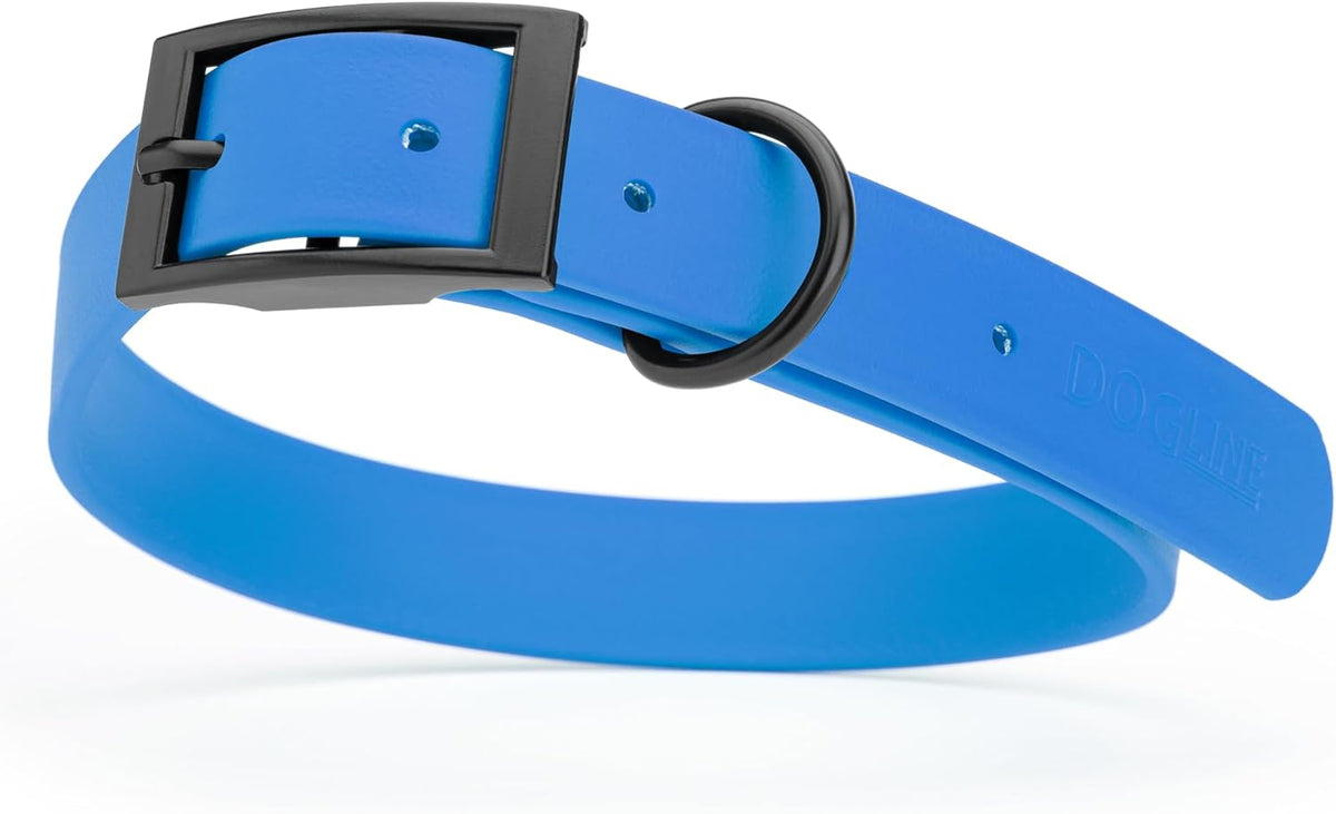Dogline Biothane Waterproof Dog Collar Strong Coated Nylon Webbing with Black Hardware Odor- Proof for Easy Care Easy to Clean High Performance Fits Small Medium or Large Dogs, Cerulean Blue