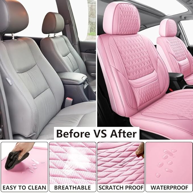 Car Seat Covers Full Set Custom Fit for Buick Verano 2012-2017 - Premium Faux Leather with Lumbar Support | Breathable, Waterproof, Anti-Slip, Durable (Pink,Full Set)