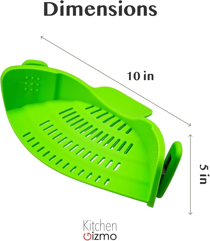 Kitchen Gizmo Snap N' Strain Clip On Strainer for Pots and Pans - Collapsible Silicone Pasta Strainer and Kitchen Gadget for Cooking - Easy to Use, Heat Resistant and Space Saving Colander - Green