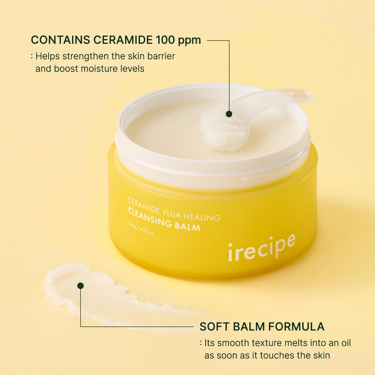 IRECIPE Ceramide Yuja Makeup Cleansing Balm with Travel Size | Deep Cleansing All-in-One Korean Face Cleanser, Makeup Remover, Zero Irritation, Blackheads Remover, Clean Beauty, Vegan (135g / 4.76oz)