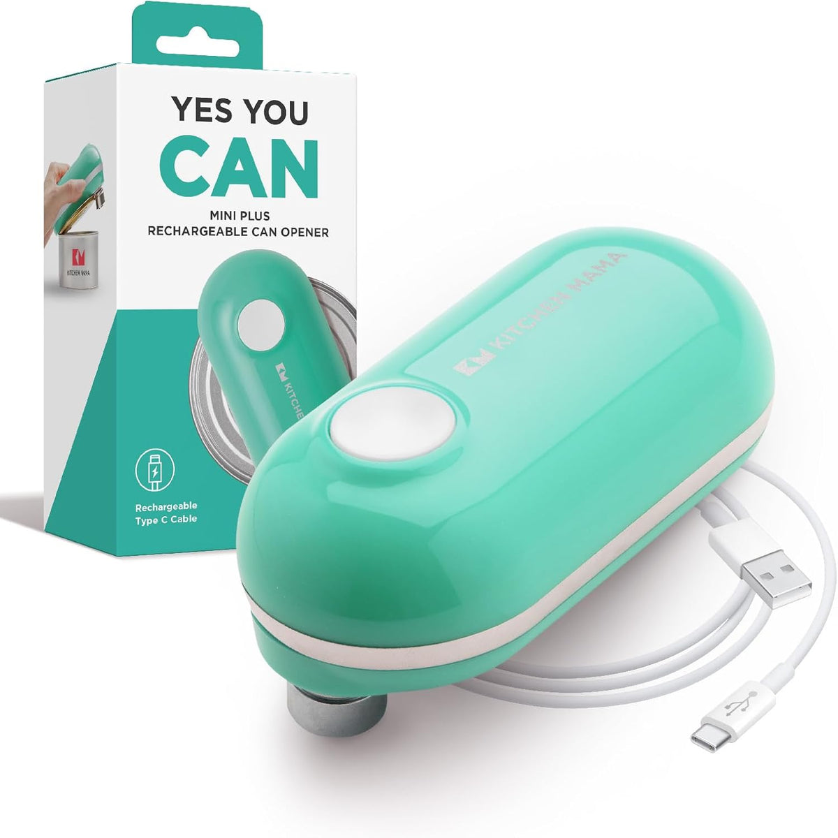Kitchen Mama Mini Plus Rechargeable Electric Can Opener: USB-C Charging, Hands-Free, Auto Stop, Compact, Cordless, Smooth Edge - Perfect for Seniors with Arthritis, Home, and Travel (Teal)