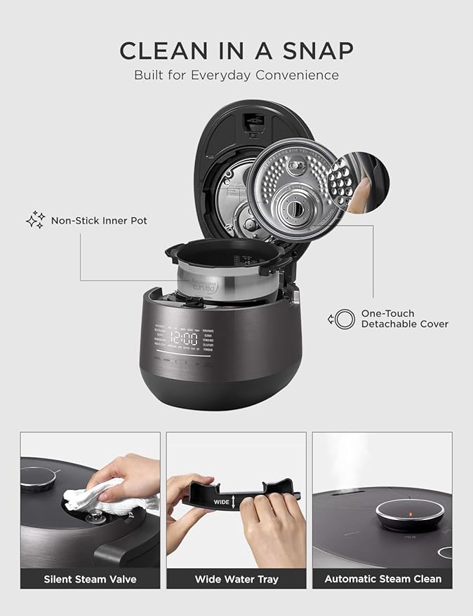 CUCKOO Twin Pressure Rice Cooker 6-Cup Uncooked / 12-Cup Cooked with Induction Heating Technology, Silent Pressure System, Open Cooking Mode, Dynamic Display, Eco Inner Pot, Gray (CRP-PHTR0609FS)