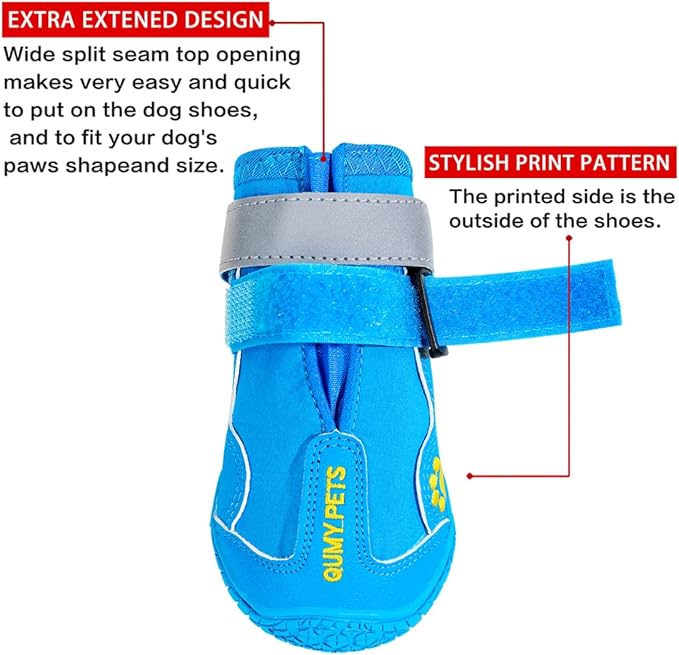 QUMY Dog Shoes for Large Dogs, Medium Dog Boots & Paw Protectors for Winter Snowy Day, Summer Hot Pavement, Waterproof in Rainy Weather, Outdoor Walking, Indoor Hardfloors Anti Slip Sole Blue 7