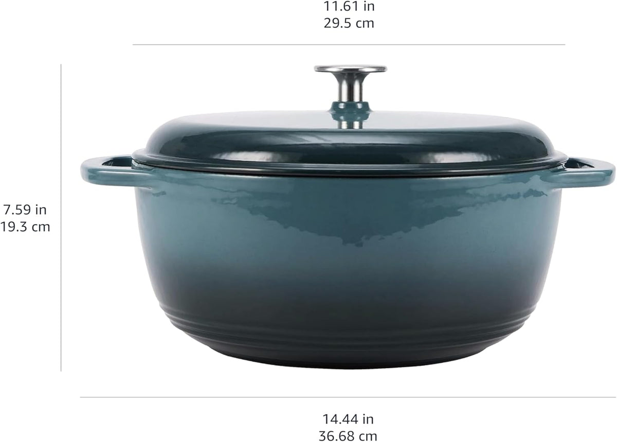 Amazon Basics Cast Iron Dutch Oven Pot with Lid, Enameled, Round, Dual Handles, Heavy-Duty, Large, 7.3-Quart, Gray