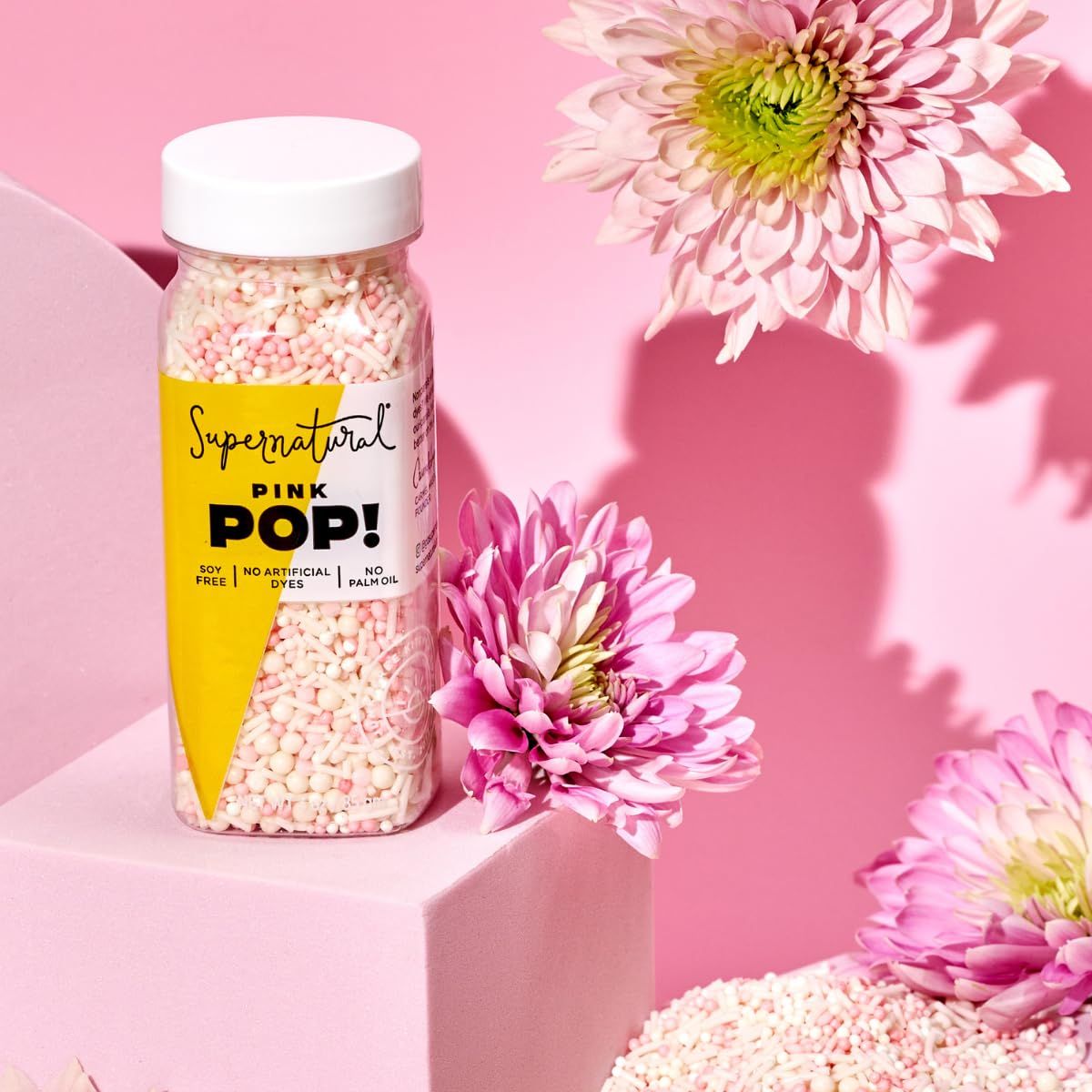 Pink Pop! Natural Nonpareils Sprinkles by Supernatural, No Artificial Dyes, Soy Free, Gluten Free, Vegan, 3oz