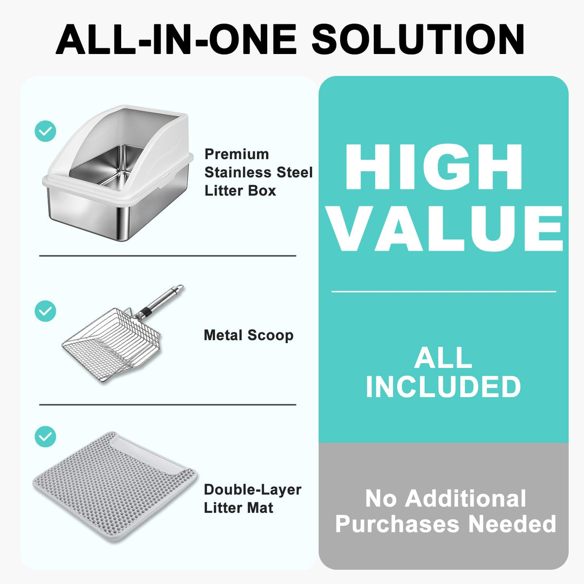 AIPERRO Stainless Steel Litter Box | XL Enclosed Cat Litter Boxes with Lid