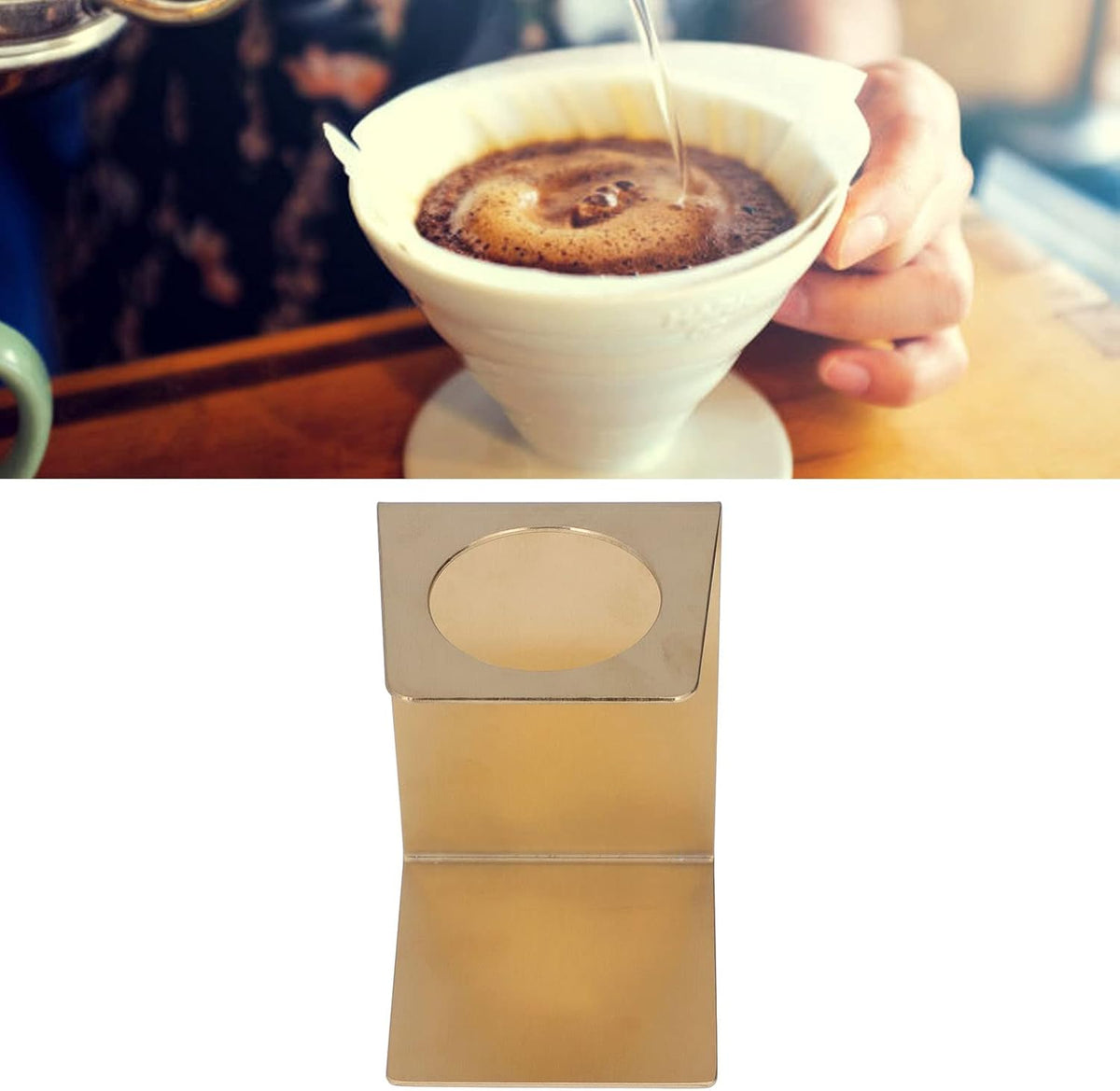 Drip Coffee Holder, Pour Over Coffee Stand, Lightweight Metal Dripper Holder for Home and Cafe Use (Gold)