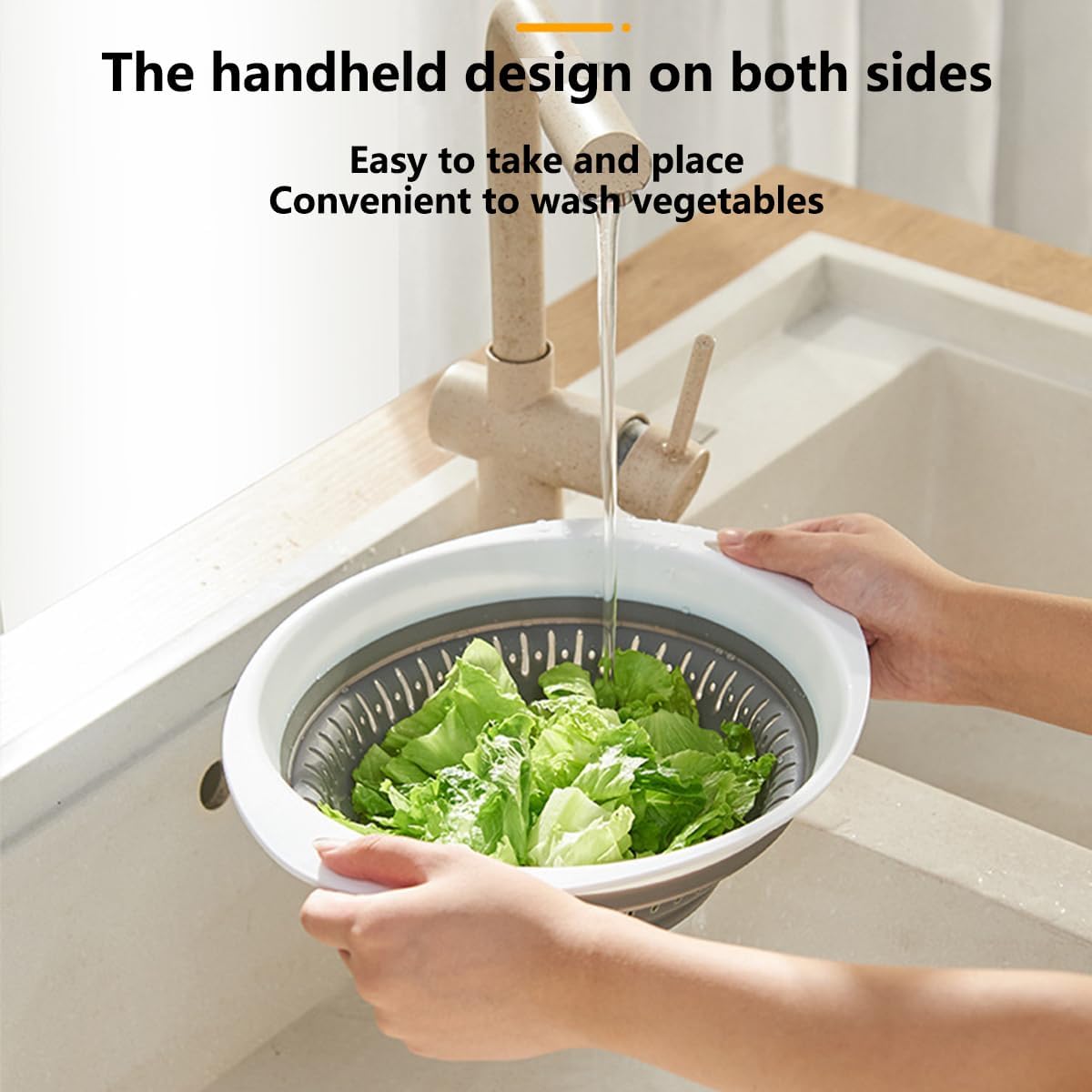 Collapsible Colander and Strainer,Silicone Strainer Colanders & Food Strainers,for Vegetable and Fruit, Kitchen Essentials (2, Green, 1.3L+2.5L)